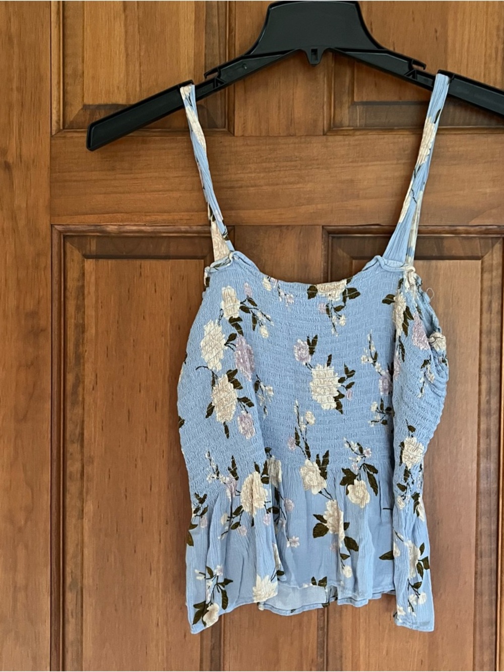 American Eagle Light Blue Floral Smocked Cami Top - Women-L - Picture 2 of 4